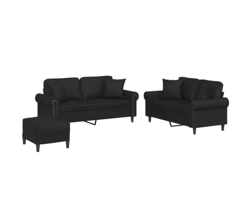 Trīsdaļīgs Dīvānu Komplekts Ar Spilveniem, Melna Mākslīgā Āda Vidaxl