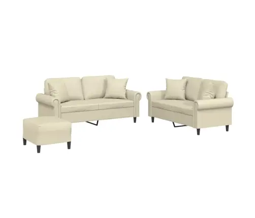 Trīsdaļīgs Dīvānu Komplekts, Spilveni, Krēmkrāsas Mākslīgā Āda Vidaxl