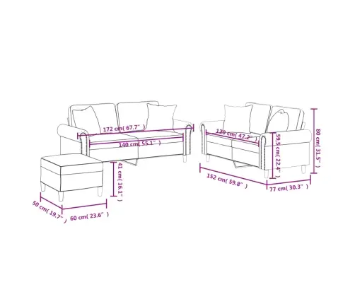 Trīsdaļīgs Dīvānu Komplekts Ar Spilveniem, Pelēka Mākslīgā Āda Vidaxl