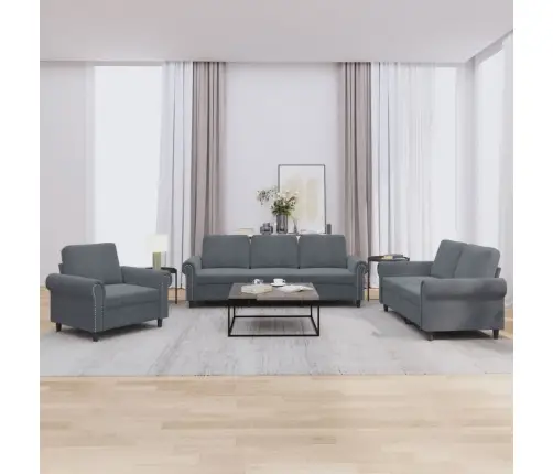 3-Osaline Diivanikomplekt Patjadega, Tumehall, Samet