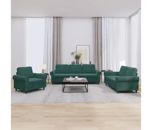 Trīsdaļīgs Dīvānu Komplekts Ar Spilveniem, Tumši Zaļš Samts Vidaxl
