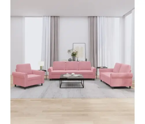 Trīsdaļīgs Dīvānu Komplekts Ar Spilveniem, Rozā Samts Vidaxl