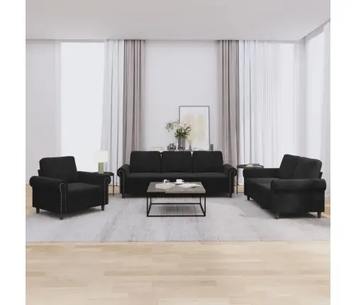 Trīsdaļīgs Dīvānu Komplekts Ar Spilveniem, Melns Samts Vidaxl