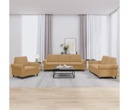 Trīsdaļīgs Dīvānu Komplekts Ar Spilveniem, Brūns Samts Vidaxl