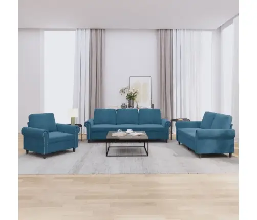 Trīsdaļīgs Dīvānu Komplekts Ar Spilveniem, Zils Samts Vidaxl