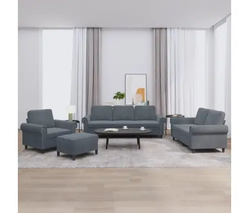 Četrdaļīgs Dīvānu Komplekts Ar Spilveniem, Tumši Pelēks Samts Vidaxl