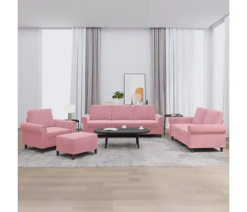 Sofos Komplektas Su Pagalvėlėmis, 4 Dalių, Rožinis, Aksomas