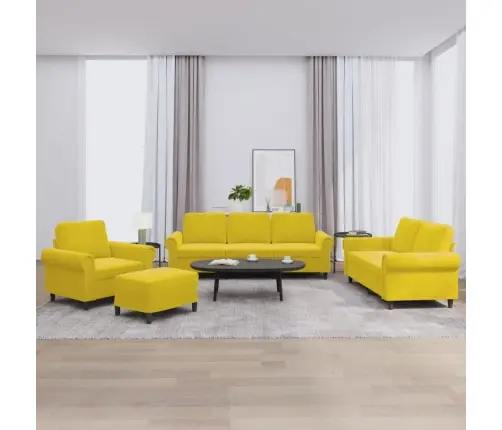 Četrdaļīgs Dīvānu Komplekts Ar Spilveniem, Dzeltens Samts Vidaxl