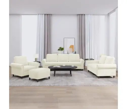 Sofos Komplektas Su Pagalvėlėmis, 4 Dalių, Kreminis, Aksomas