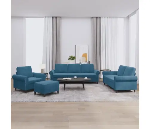 4-Osaline Diivanikomplekt Patjadega, Sinine, Samet