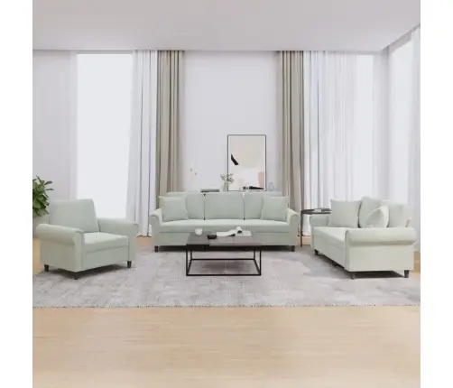 Trīsdaļīgs Dīvānu Komplekts Ar Spilveniem, Gaiši Pelēks Samts Vidaxl