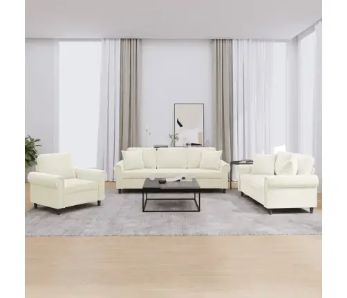 Trīsdaļīgs Dīvānu Komplekts Ar Spilveniem, Krēmkrāsas Samts Vidaxl