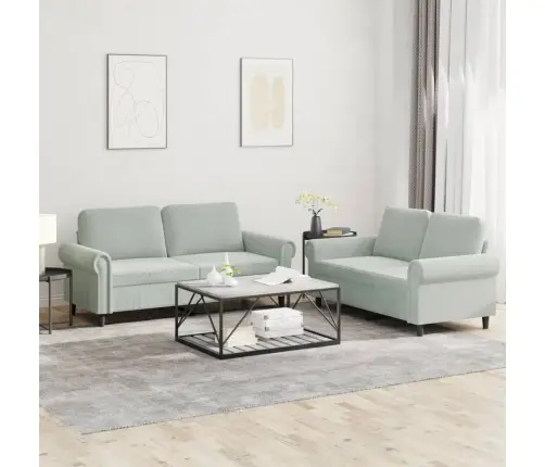 Divdaļīgs Dīvānu Komplekts Ar Spilveniem, Gaiši Pelēks Samts Vidaxl Divdaļīgs Dīvānu Komplekts Ar Spilveniem, Gaiši Pelēks Samts Vidaxl