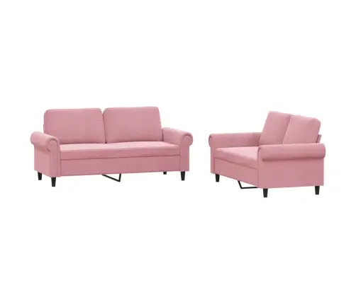 Sofos Komplektas Su Pagalvėlėmis, 2 Dalių, Rožinis, Aksomas