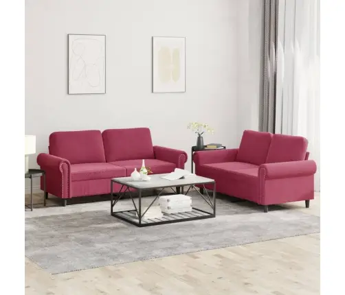Divdaļīgs Dīvānu Komplekts Ar Spilveniem, Vīnsarkans Samts Vidaxl