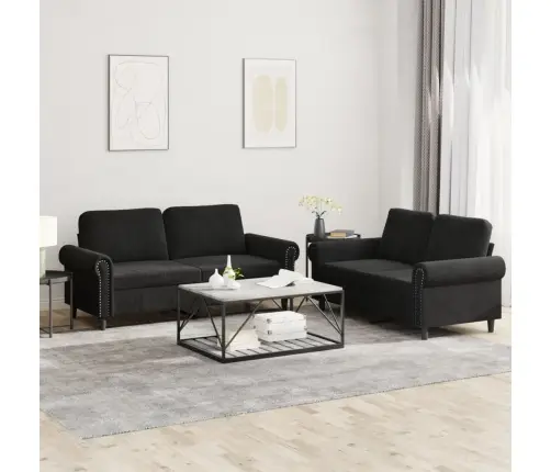 Divdaļīgs Dīvānu Komplekts Ar Spilveniem, Melns Samts Vidaxl