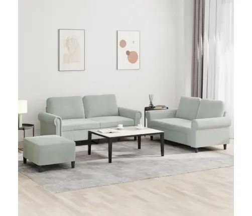 Trīsdaļīgs Dīvānu Komplekts Ar Spilveniem, Gaiši Pelēks Samts Vidaxl