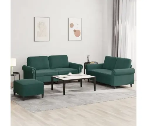 Trīsdaļīgs Dīvānu Komplekts Ar Spilveniem, Tumši Zaļš Samts Vidaxl