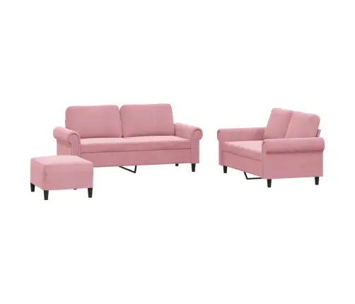 Trīsdaļīgs Dīvānu Komplekts Ar Spilveniem, Rozā Samts Vidaxl