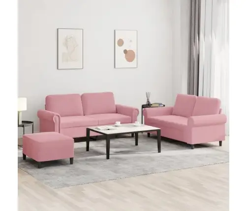 Trīsdaļīgs Dīvānu Komplekts Ar Spilveniem, Rozā Samts Vidaxl