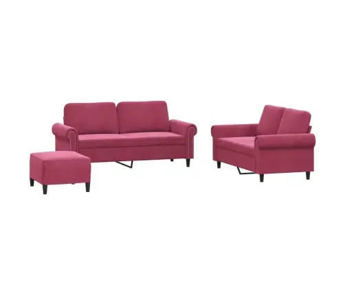 Trīsdaļīgs Dīvānu Komplekts Ar Spilveniem, Vīnsarkans Samts Vidaxl