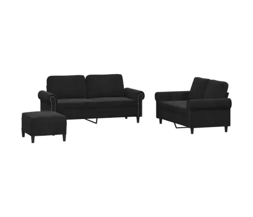 Sofos Komplektas Su Pagalvėlėmis, 3 Dalių, Juodas, Aksomas