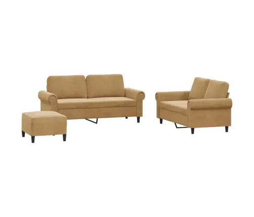 Trīsdaļīgs Dīvānu Komplekts Ar Spilveniem, Brūns Samts Vidaxl