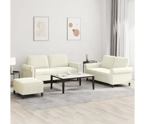 Trīsdaļīgs Dīvānu Komplekts Ar Spilveniem, Krēmkrāsas Samts Vidaxl