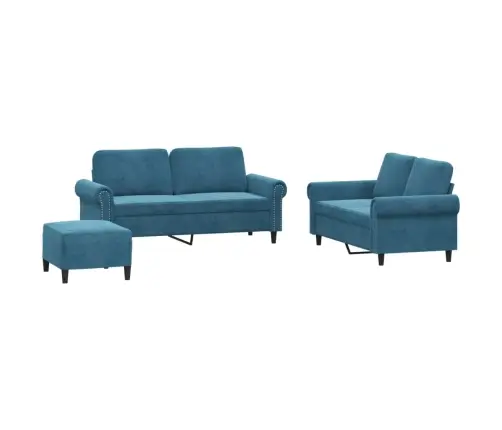 Sofos Komplektas Su Pagalvėlėmis, 3 Dalių, Mėlynas, Aksomas