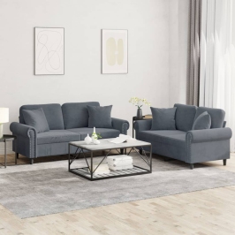 2-Osaline Diivanikomplekt Patjadega, Tumehall, Samet
