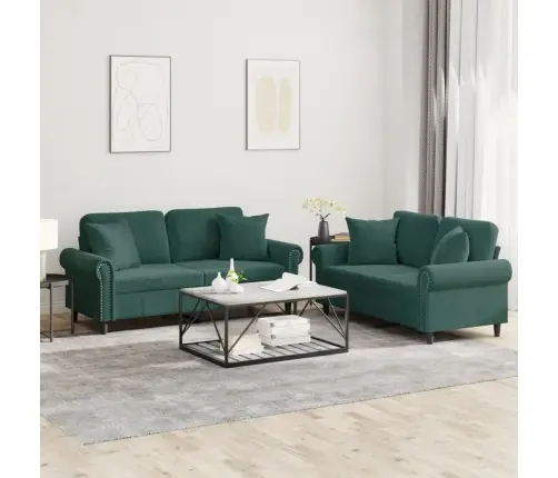 Divdaļīgs Dīvānu Komplekts Ar Spilveniem, Tumši Zaļš Samts Vidaxl