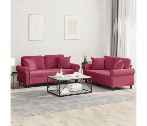 Divdaļīgs Dīvānu Komplekts Ar Spilveniem, Vīnsarkans Samts Vidaxl