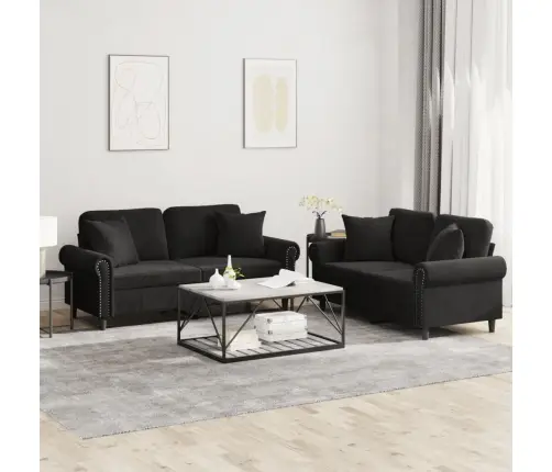 Divdaļīgs Dīvānu Komplekts Ar Spilveniem, Melns Samts Vidaxl