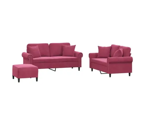 Trīsdaļīgs Dīvānu Komplekts Ar Spilveniem, Vīnsarkans Samts Vidaxl