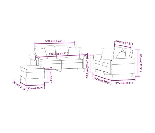3-Osaline Diivanikomplekt Patjadega, Must, Samet