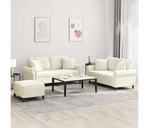 Trīsdaļīgs Dīvānu Komplekts Ar Spilveniem, Krēmkrāsas Samts Vidaxl