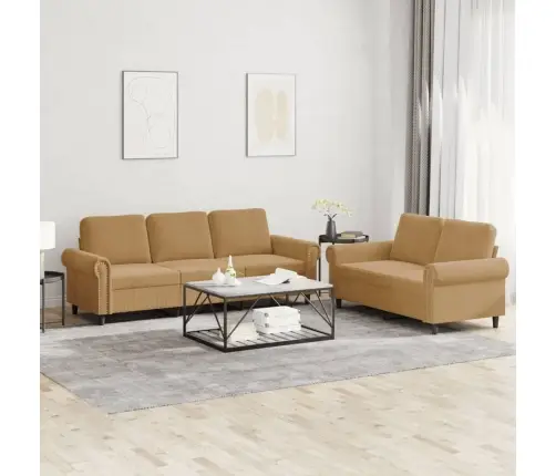 Divdaļīgs Dīvānu Komplekts Ar Spilveniem, Brūns Samts Vidaxl