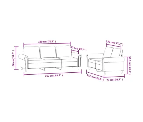 2-Osaline Diivanikomplekt Patjadega, Kreemjas, Samet