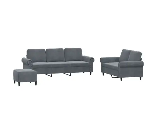 Sofos Komplektas Su Pagalvėlėmis, 3 Dalių, Pilkas, Aksomas