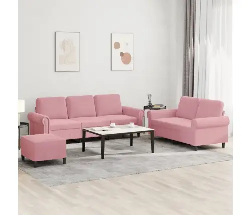 Trīsdaļīgs Dīvānu Komplekts Ar Spilveniem, Rozā Samts Vidaxl