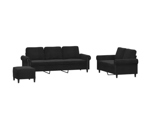 Sofos Komplektas Su Pagalvėlėmis, 3 Dalių, Juodas, Aksomas