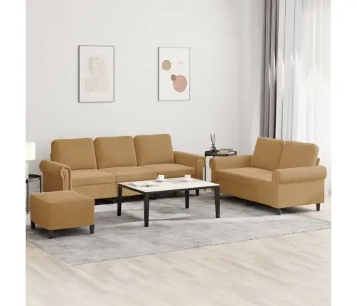 Trīsdaļīgs Dīvānu Komplekts Ar Spilveniem, Brūns Samts Vidaxl