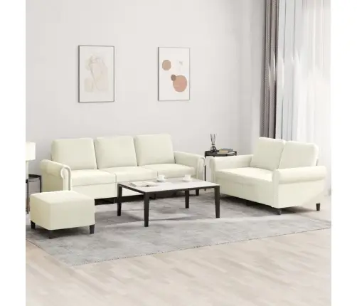 3-Osaline Diivanikomplekt Patjadega, Kreemjas, Samet