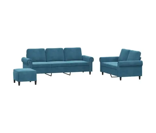Trīsdaļīgs Dīvānu Komplekts Ar Spilveniem, Zils Samts Vidaxl