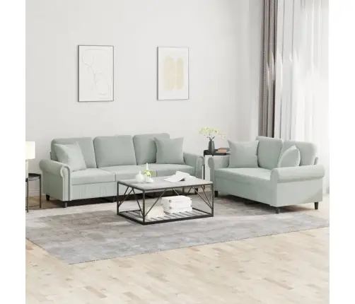 Divdaļīgs Dīvānu Komplekts Ar Spilveniem, Gaiši Pelēks Samts Vidaxl