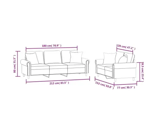 Sofos Komplektas Su Pagalvėmis, 2 Dalių, Žalias, Aksomas