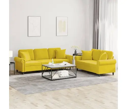 Divdaļīgs Dīvānu Komplekts Ar Spilveniem, Dzeltens Samts Vidaxl