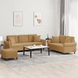 Trīsvietīgs Dīvānu Komplekts Ar Spilveniem, Brūns Samts Vidaxl Trīsvietīgs Dīvānu Komplekts Ar Spilveniem, Brūns Samts Vidaxl