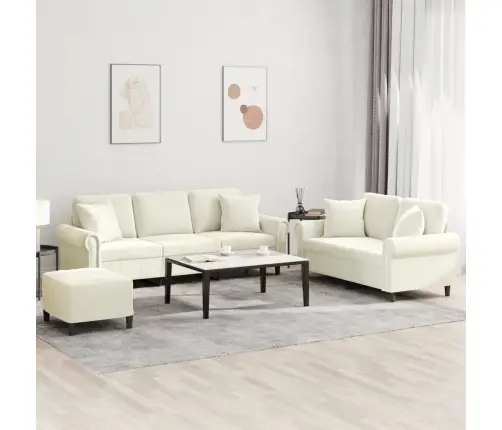 Trīsdaļīgs Dīvānu Komplekts Ar Spilveniem, Krēmkrāsas Samts Vidaxl