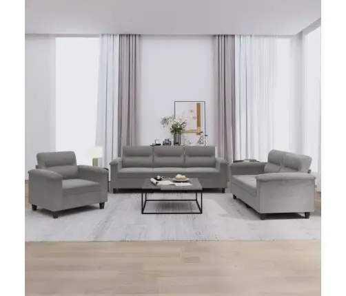 3-Osaline Diivanikomplekt Patjadega, Tumehall, Mikrofiiber